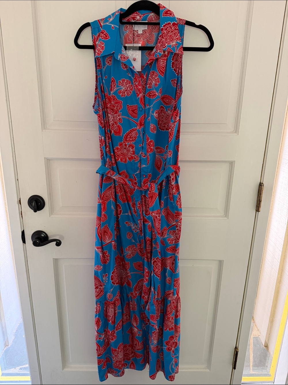 Sugarlips Blue Maxi Dress with Red Floral Pattern